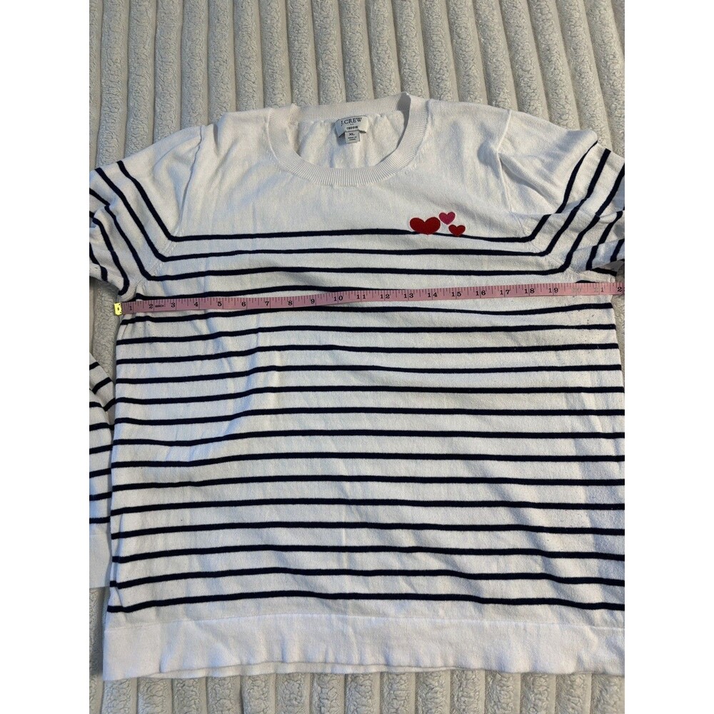J CREW Teddie Sweater Women XL black white stripes red hearts quiet luxury - Picture 8 of 11